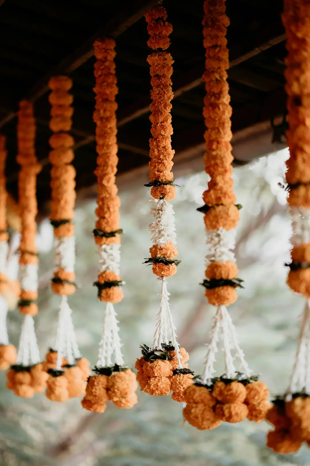 Strings of marigold and jasmine garlands